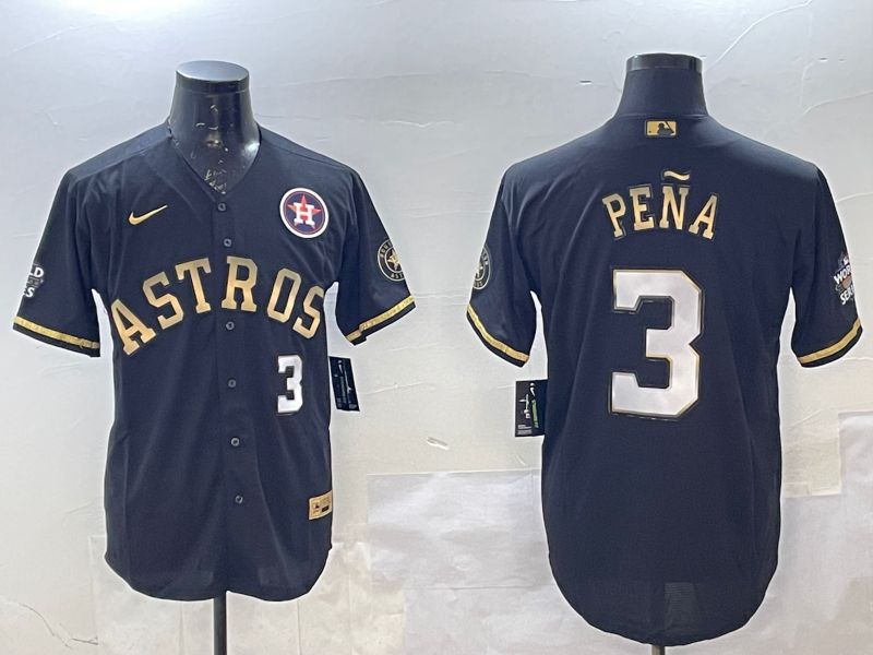 Men Houston Astros #3 Pena Black Gold Game 2025 Nike MLB Jersey style 2